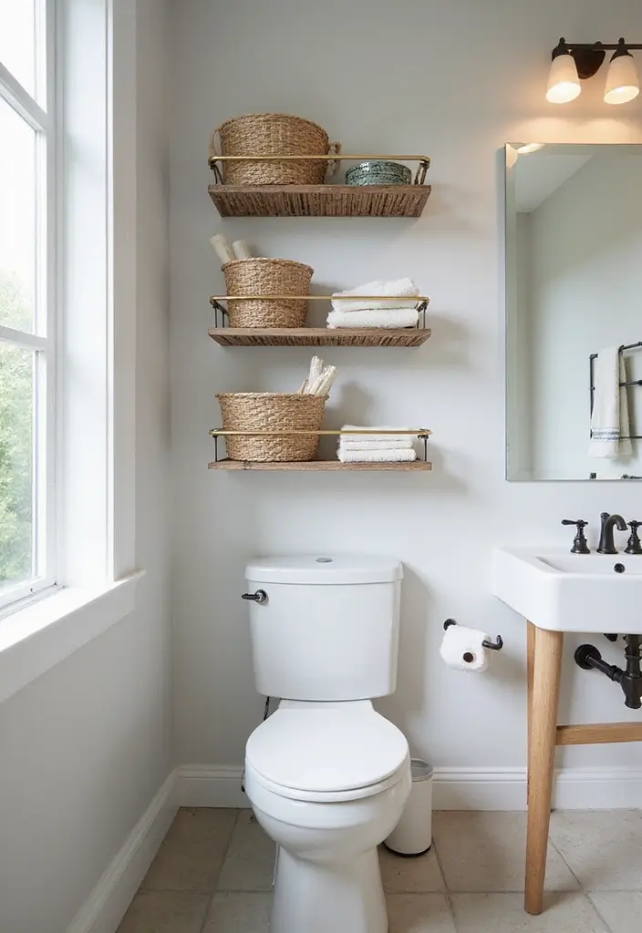 28+ Bathroom Wall Ideas That Balance Style and Function - 8. Functional Wall Storage
