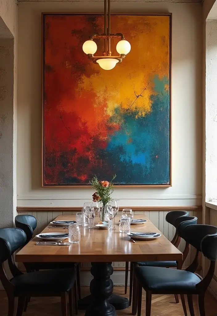 28+ Dining Room Wall Decor Ideas for Elegant Meals - 14. Large Scale Artwork