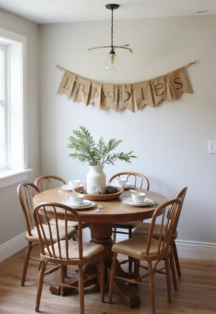 28+ Dining Room Wall Decor Ideas for Elegant Meals - 17. Rustic Banners or Garlands