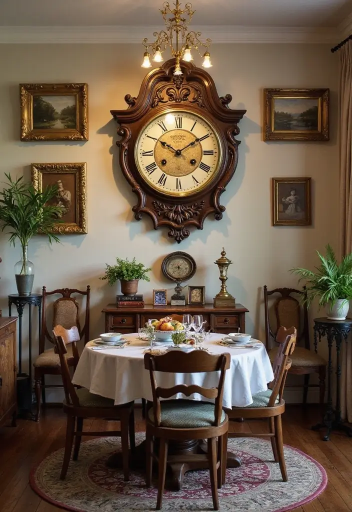28+ Dining Room Wall Decor Ideas for Elegant Meals - 23. Antique Clocks