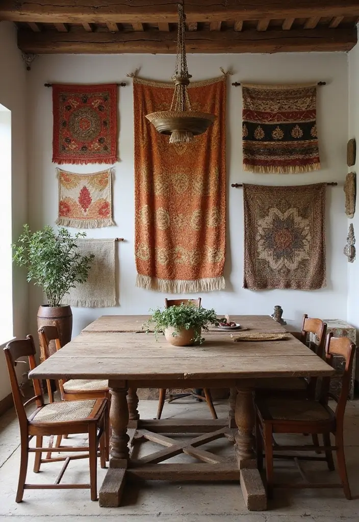 28+ Dining Room Wall Decor Ideas for Elegant Meals - 24. Layered Textiles