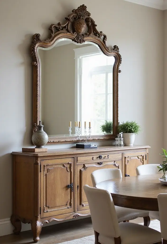 28+ Dining Room Wall Decor Ideas for Elegant Meals - 3. Vintage Mirrors