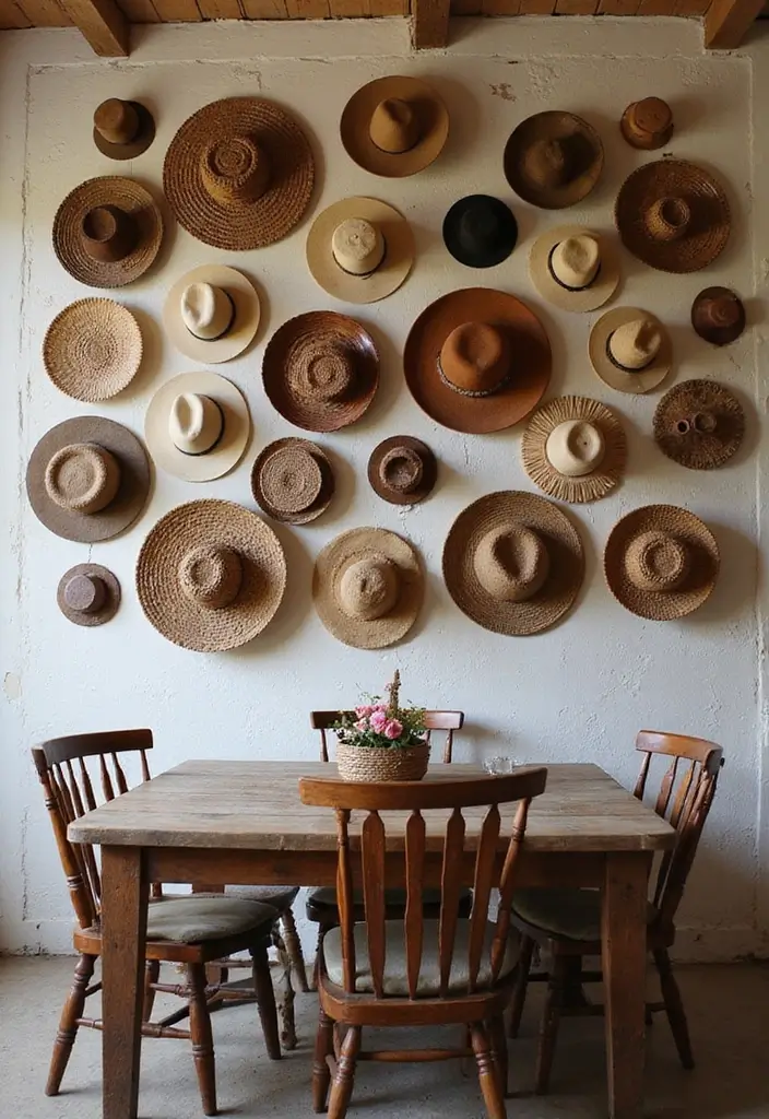 28+ Dining Room Wall Decor Ideas for Elegant Meals - 8. Vintage Hats or Baskets