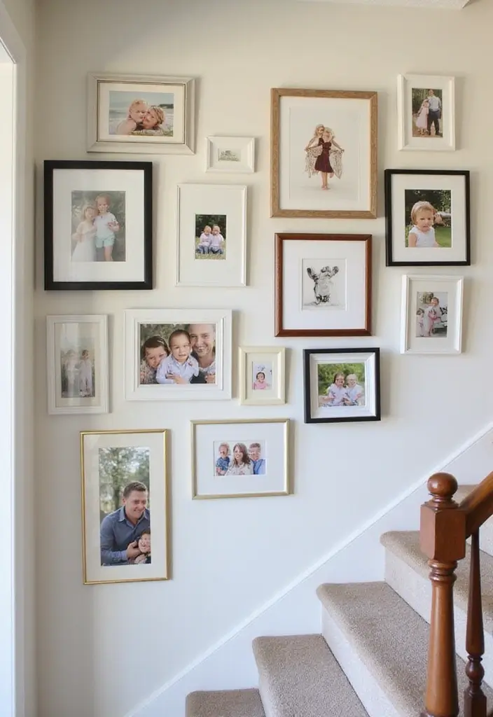 28+ Staircase Wall Designs That Make a Statement - 1. Gallery Wall of Family Photos