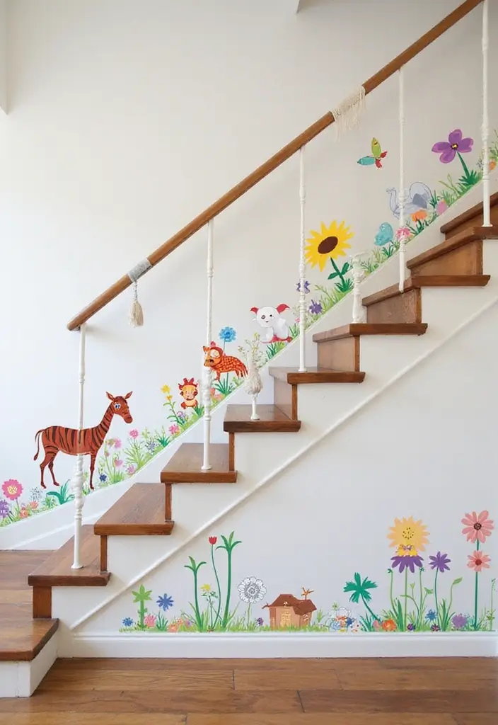 28+ Staircase Wall Designs That Make a Statement - 11. Playful Wall Decals