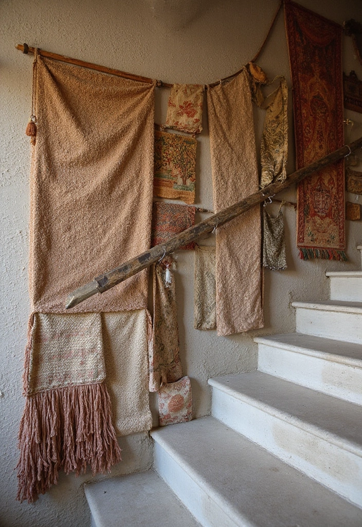 28+ Staircase Wall Designs That Make a Statement - 13. Textured Fabrics