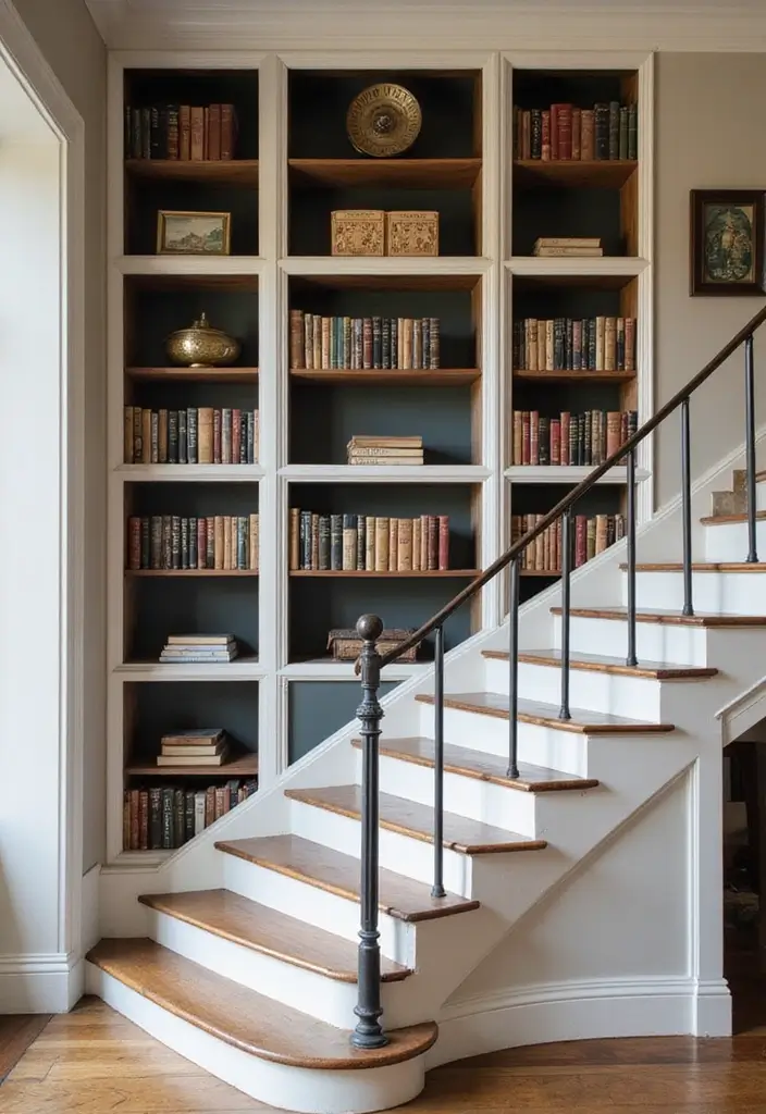28+ Staircase Wall Designs That Make a Statement - 14. Built-in Bookshelves