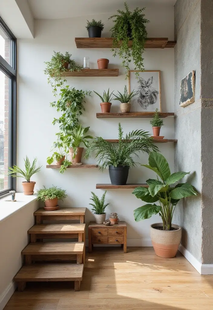 28+ Staircase Wall Designs That Make a Statement - 17. Nature-Inspired Decor