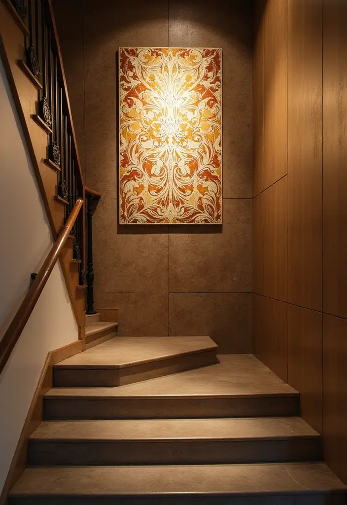 28+ Staircase Wall Designs That Make a Statement - 19. Custom Art Pieces