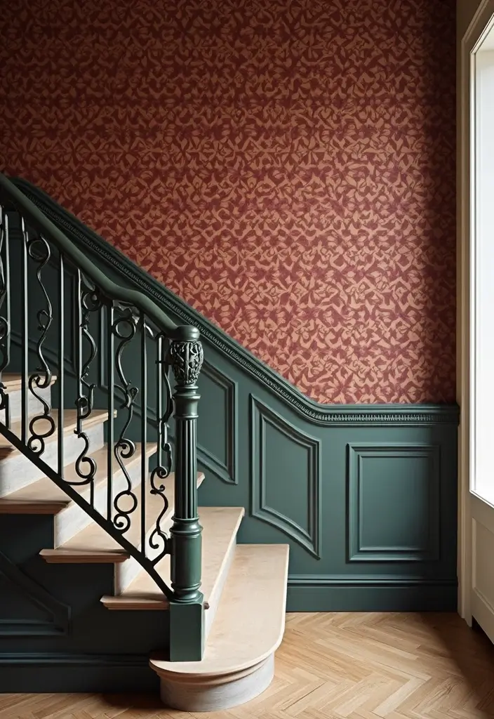 28+ Staircase Wall Designs That Make a Statement - 2. Bold Wallpaper Statement