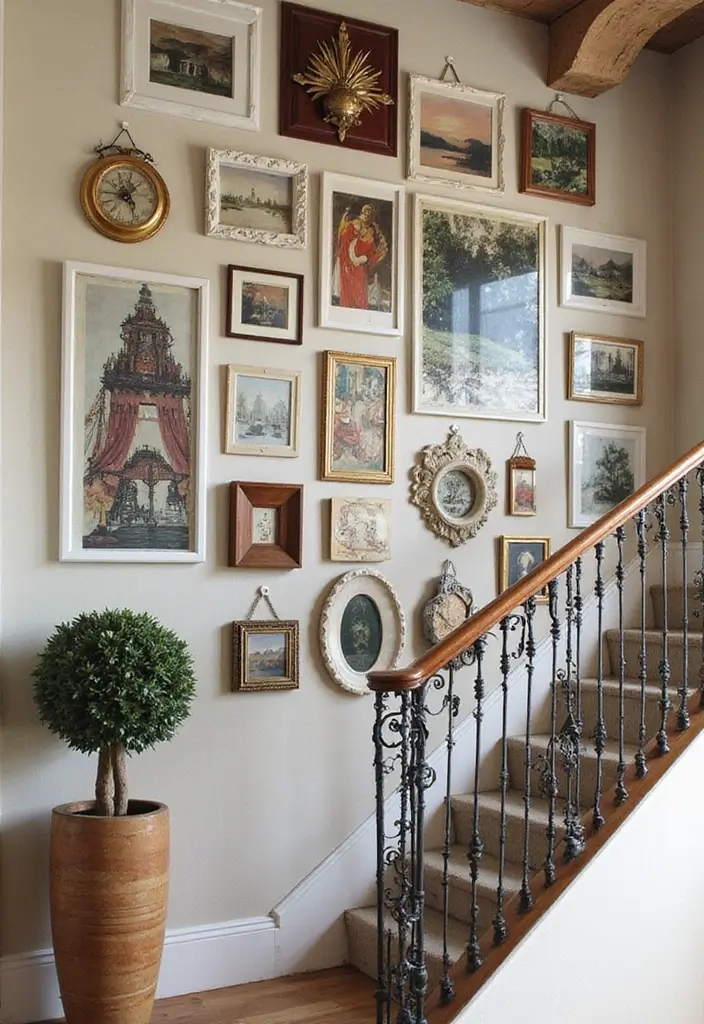 28+ Staircase Wall Designs That Make a Statement - 23. Artistic Collages
