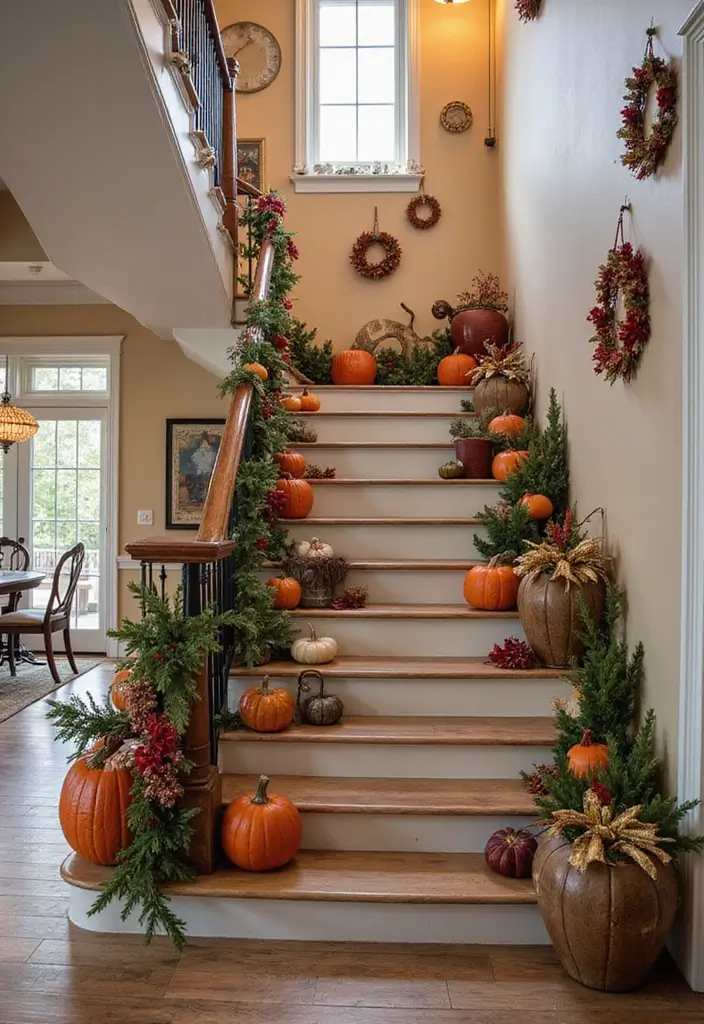 28+ Staircase Wall Designs That Make a Statement - 24. Seasonal Decor Changes