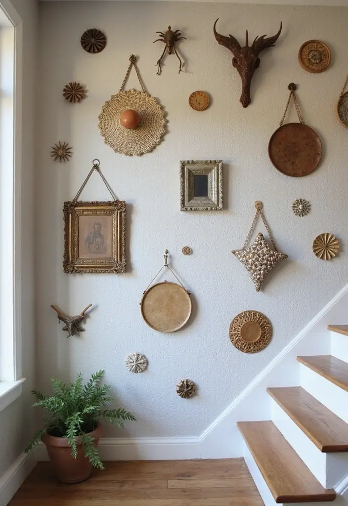 28+ Staircase Wall Designs That Make a Statement - 26. Recycled and Upcycled Decor