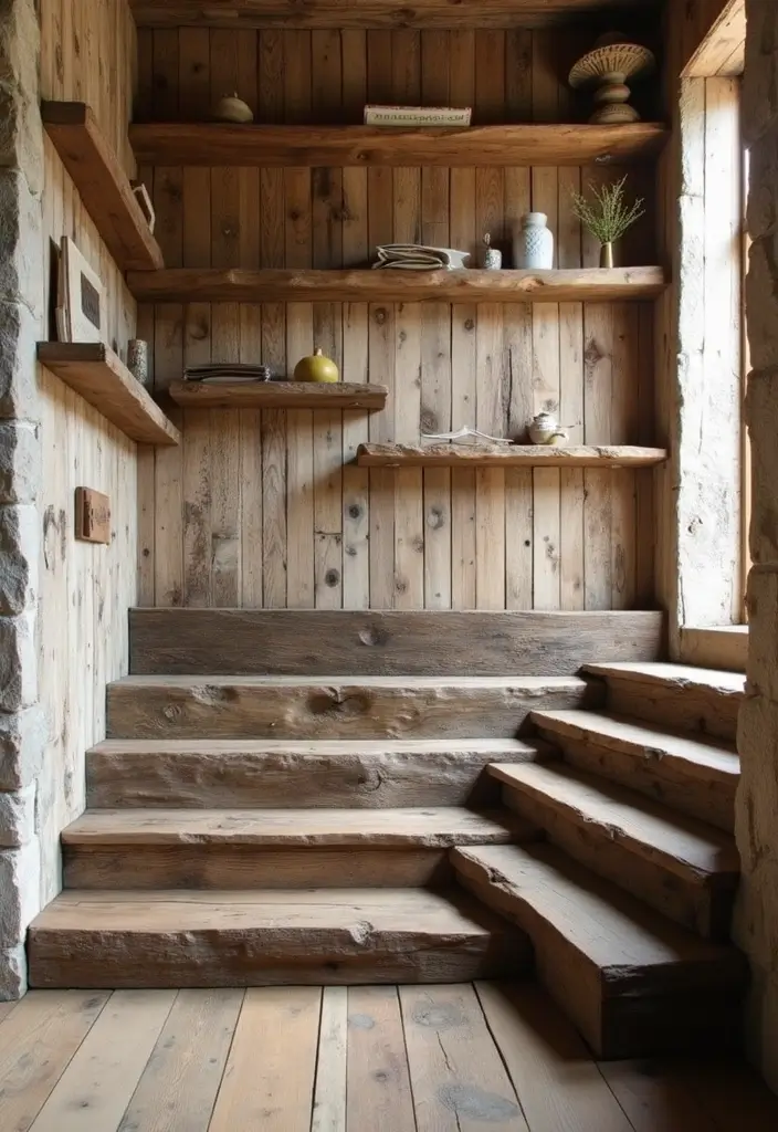28+ Staircase Wall Designs That Make a Statement - 3. Rustic Wood Accents