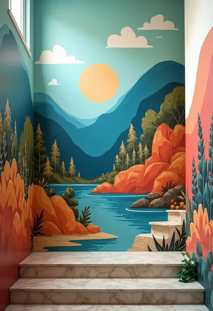 28+ Staircase Wall Designs That Make a Statement - 4. Artistic Murals