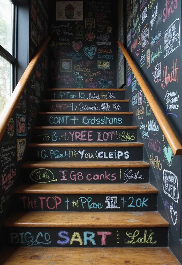 28+ Staircase Wall Designs That Make a Statement - 6. Chalkboard Paint for Interactivity