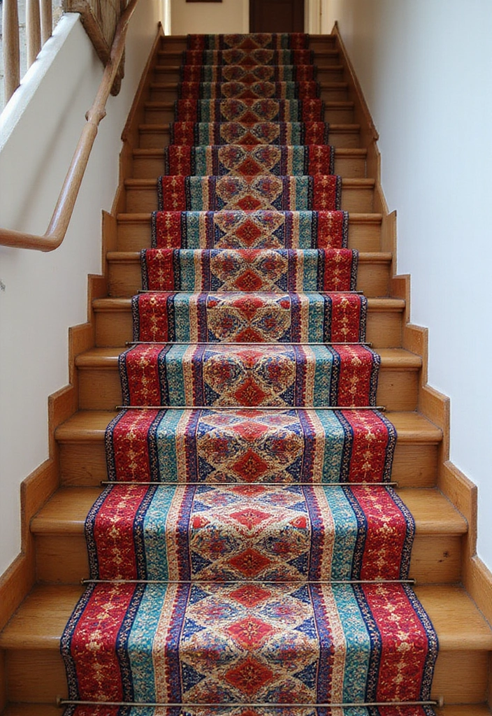 28+ Staircase Wall Designs That Make a Statement - 7. Colorful Stair Runners
