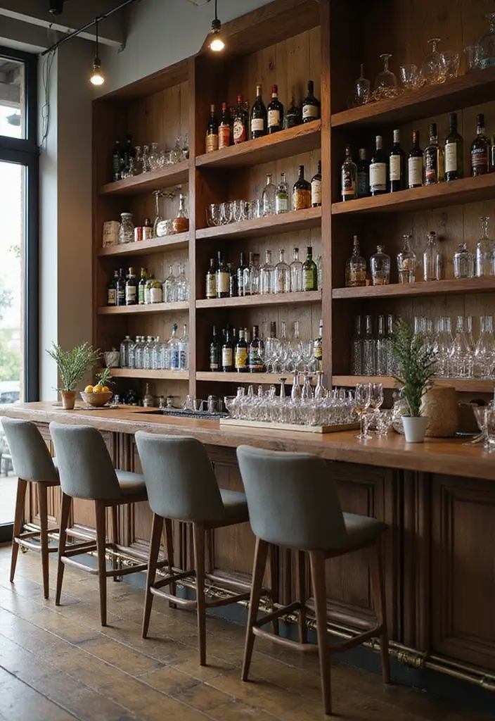 28+ Wall Bar Ideas for a Stylish Home Lounge - 10. Open Shelving Concept
