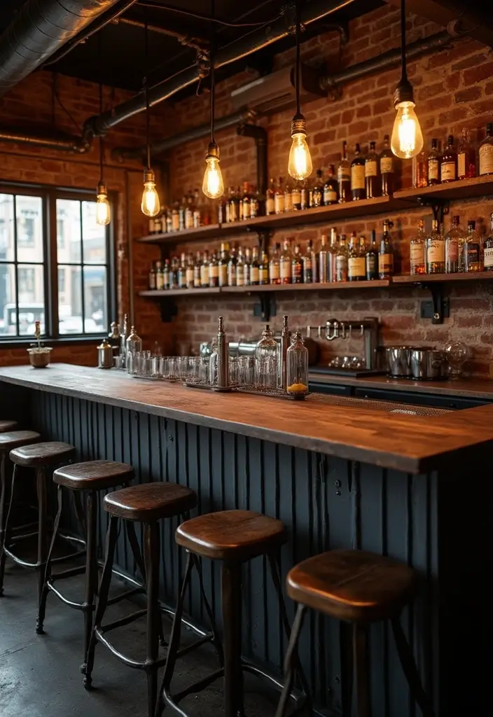 28+ Wall Bar Ideas for a Stylish Home Lounge - 5. Industrial Edge