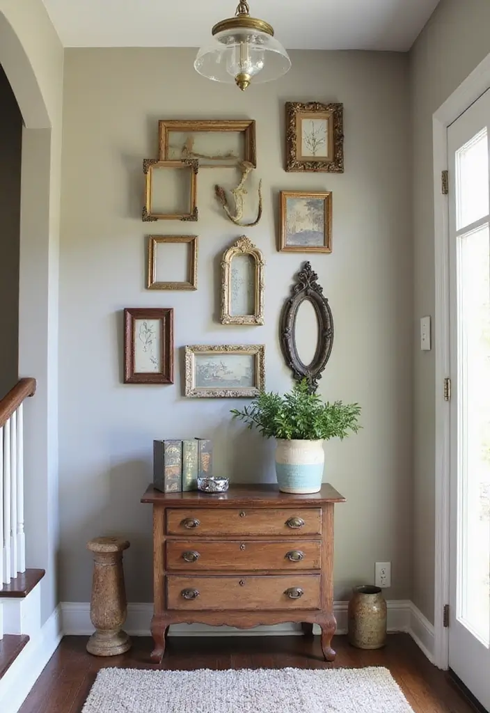 29+ Foyer Wall Ideas That Impress Instantly - 12. Vintage Finds for Character