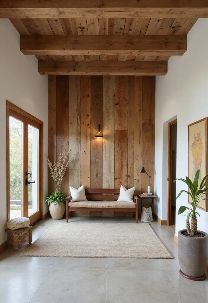 29+ Foyer Wall Ideas That Impress Instantly - 13. Artful Wood Features