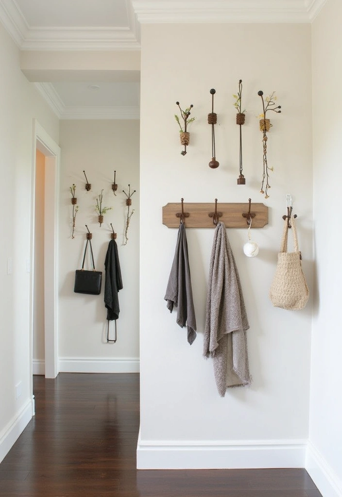 29+ Foyer Wall Ideas That Impress Instantly - 15. Decorative Hooks and Racks