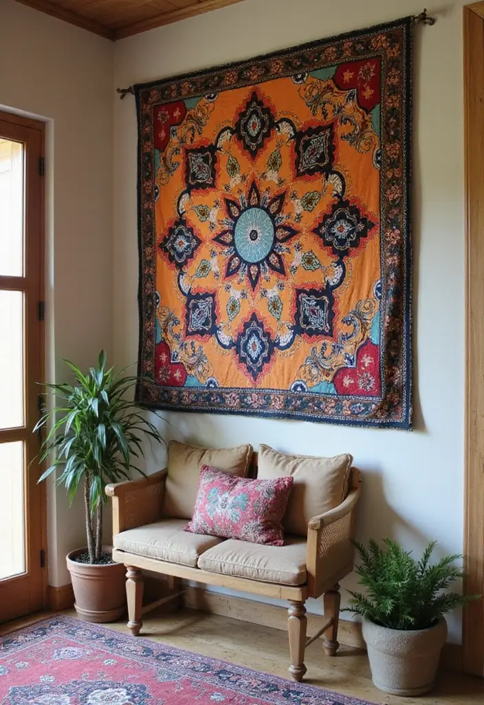 29+ Foyer Wall Ideas That Impress Instantly - 19. Artistic Tapestries