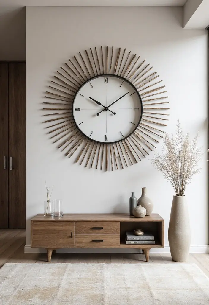 29+ Foyer Wall Ideas That Impress Instantly - 7. Oversized Clock for a Statement Piece