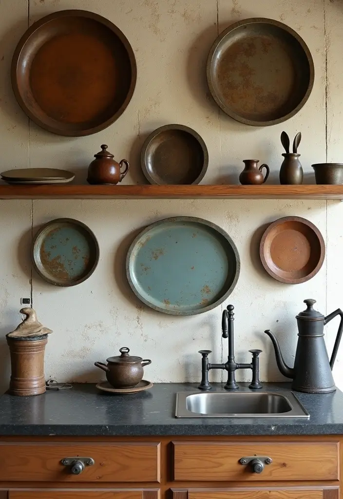 29+ Kitchen Wall Decor Ideas That Spark Joy - 11. Rustic Metals Decor
