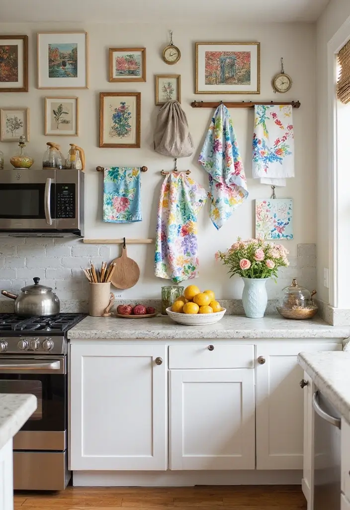 29+ Kitchen Wall Decor Ideas That Spark Joy - 13. Artistic Tea Towels