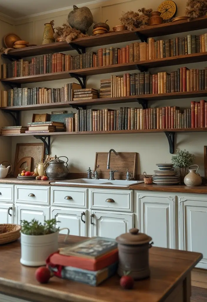 29+ Kitchen Wall Decor Ideas That Spark Joy - 16. Vintage Cookbook Display