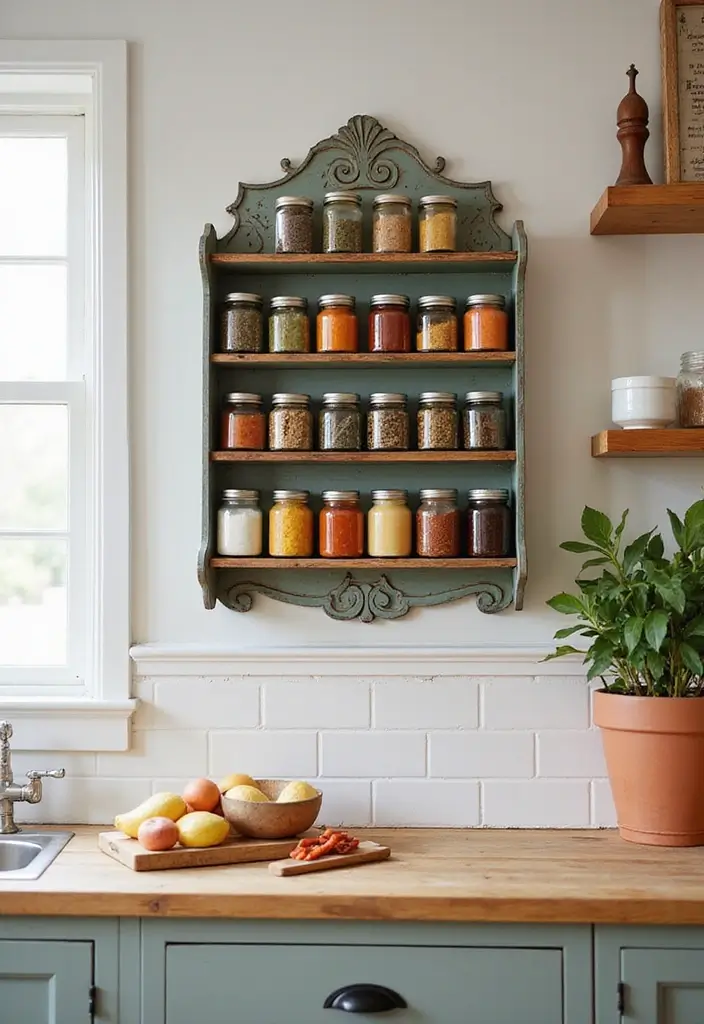 29+ Kitchen Wall Decor Ideas That Spark Joy - 19. Decorative Spice Racks