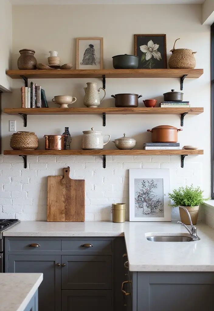 29+ Kitchen Wall Decor Ideas That Spark Joy - 20. Floating Shelves with Decor