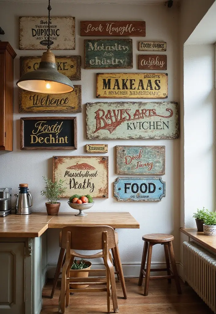 29+ Kitchen Wall Decor Ideas That Spark Joy - 23. Eco-Friendly Metal Signs