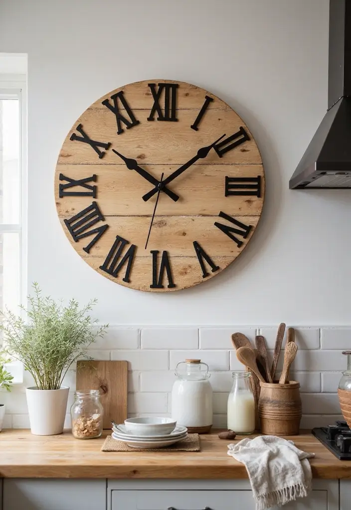 29+ Kitchen Wall Decor Ideas That Spark Joy - 24. Wooden Wall Clock