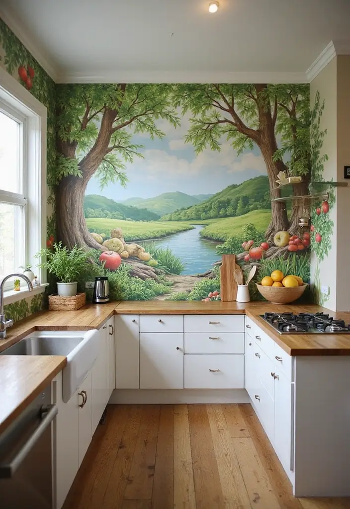 29+ Kitchen Wall Decor Ideas That Spark Joy - 25. Hand-Painted Murals