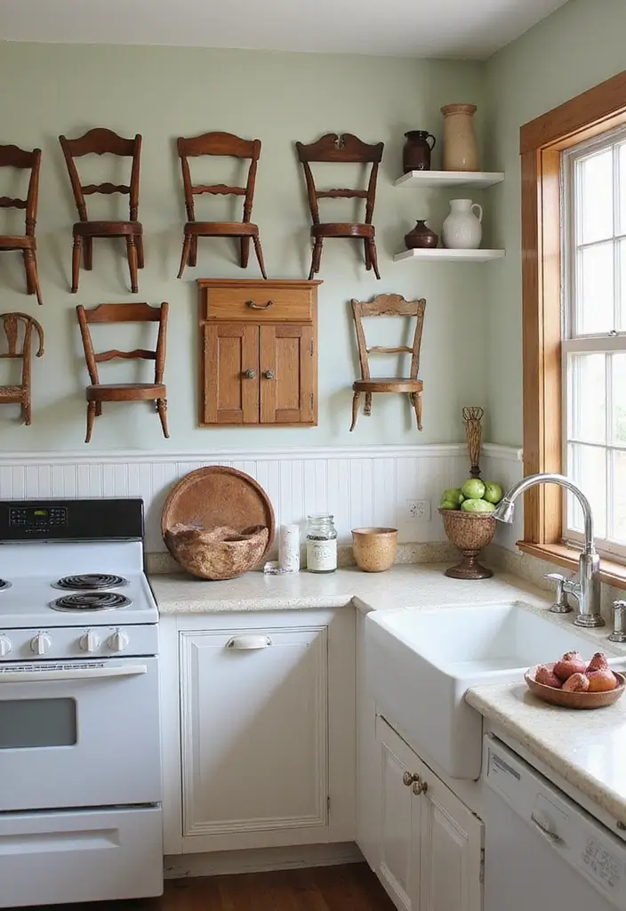 29+ Kitchen Wall Decor Ideas That Spark Joy - 26. Upcycled Furniture Art
