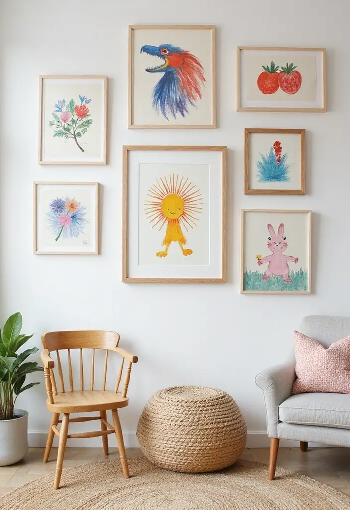 29+ Picture Wall Ideas That Elevate Your Interiors - 16. Kids' Art Display