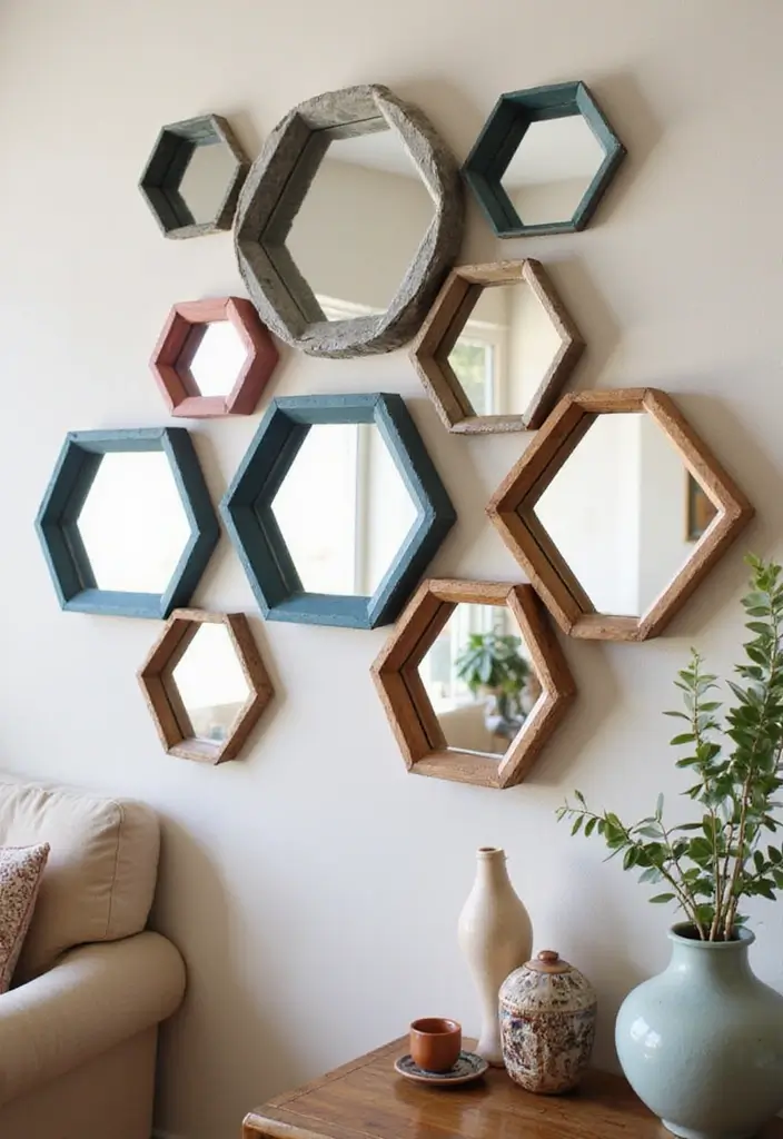 29+ Wall Mirror Ideas That Add Light and Space - 13. Decorative Hexagonal Mirrors