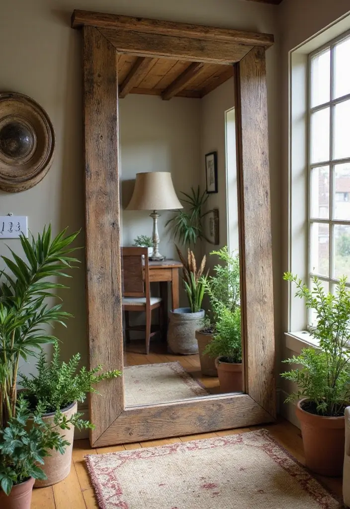29+ Wall Mirror Ideas That Add Light and Space - 14. Rustic Barn Mirrors