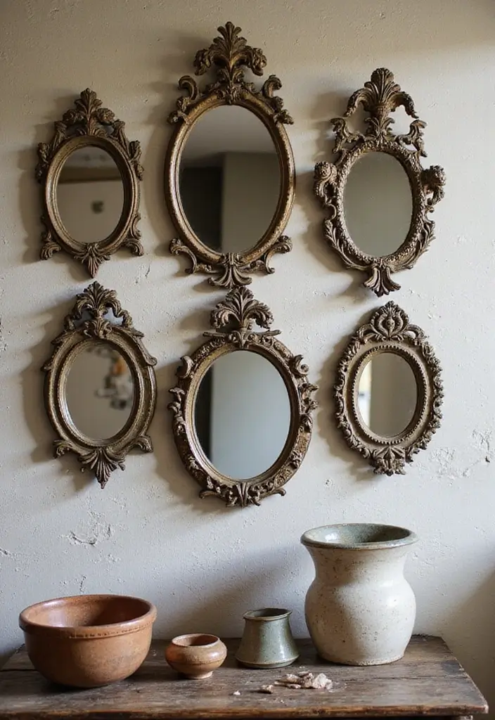 29+ Wall Mirror Ideas That Add Light and Space - 17. Ornate Vintage Frames