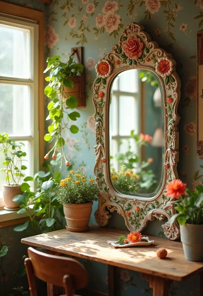 29+ Wall Mirror Ideas That Add Light and Space - 20. Vintage Floral Mirrors