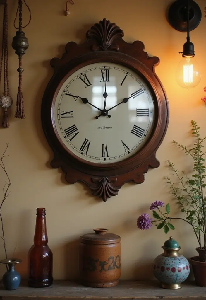 29+ Wall Mirror Ideas That Add Light and Space - 21. Vintage Wall Clocks with Mirrors