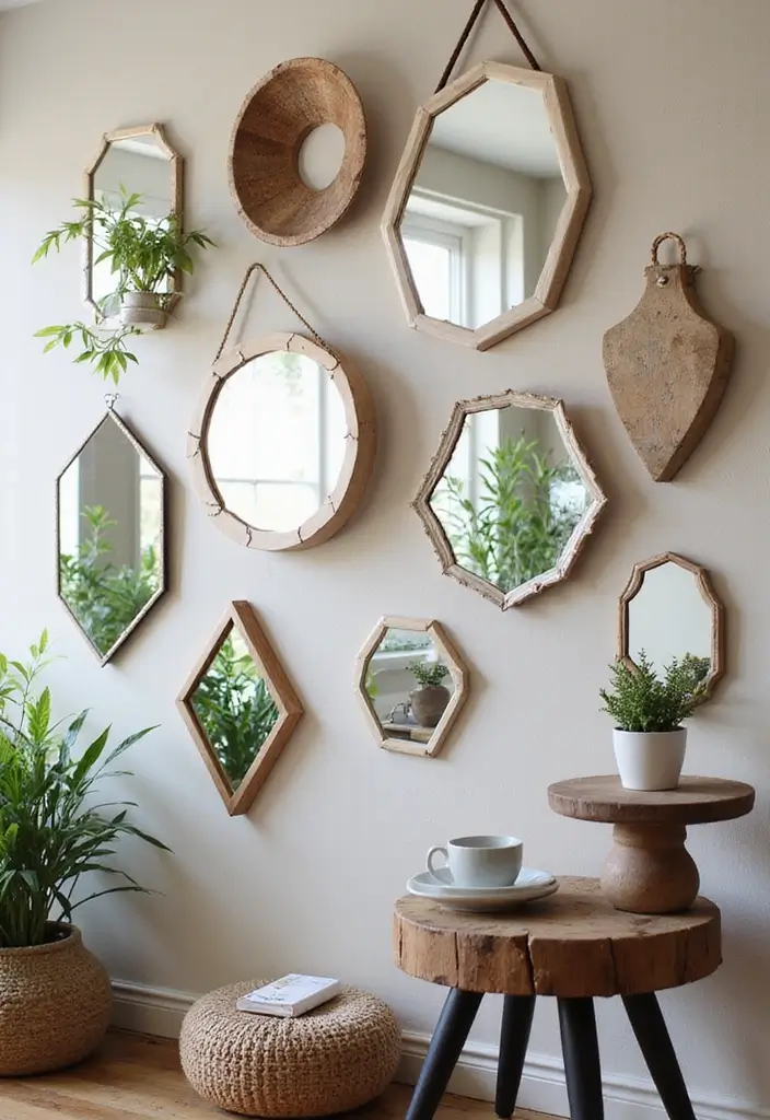 29+ Wall Mirror Ideas That Add Light and Space - 22. Geometric Mirrors