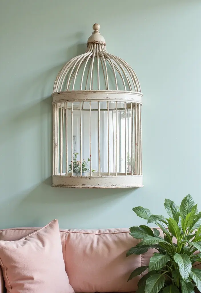 29+ Wall Mirror Ideas That Add Light and Space - 23. Vintage Birdcage Mirrors