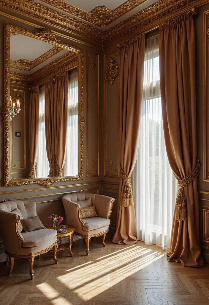29+ Wall Molding Designs for Elegant Interiors - 28. Glamorous Metallic Accents