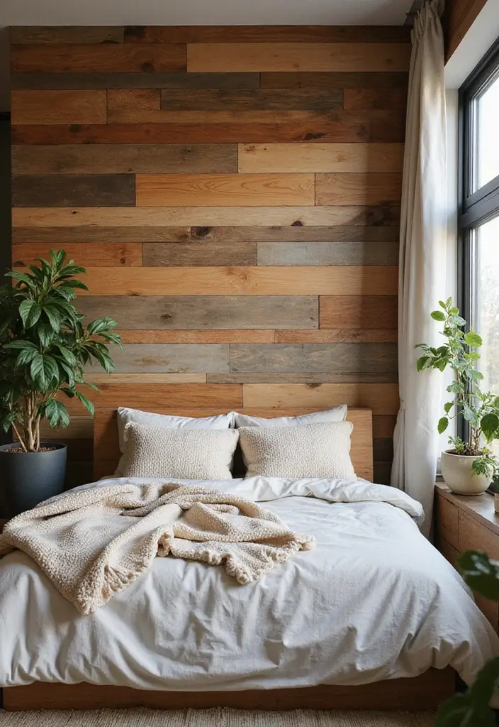 30+ Accent Wall Bedroom Designs That Feel Modern - 1. Earthy Textures with Natural Wood