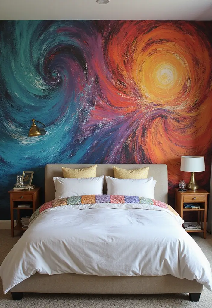 30+ Accent Wall Bedroom Designs That Feel Modern - 11. Painted Murals for Artistic Flair