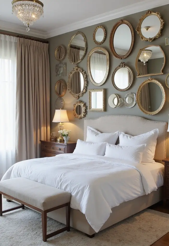 30+ Accent Wall Bedroom Designs That Feel Modern - 15. Antique Mirrors for Reflection and Style
