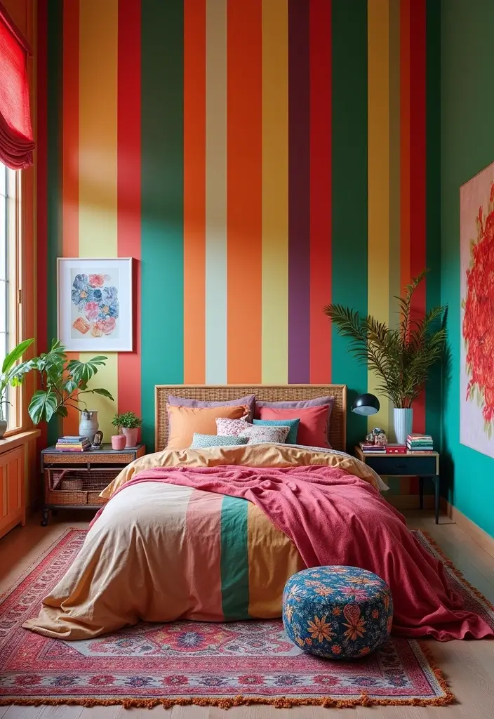 30+ Accent Wall Bedroom Designs That Feel Modern - 17. Striped Walls for a Bold Statement